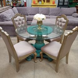 Gorgeous Round Glass Dining Room Table Set