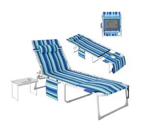 Blue Stripe 2-Piece Steel Outdoor Chaise Lounge