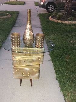Cute suitcase table with glass top decor not included