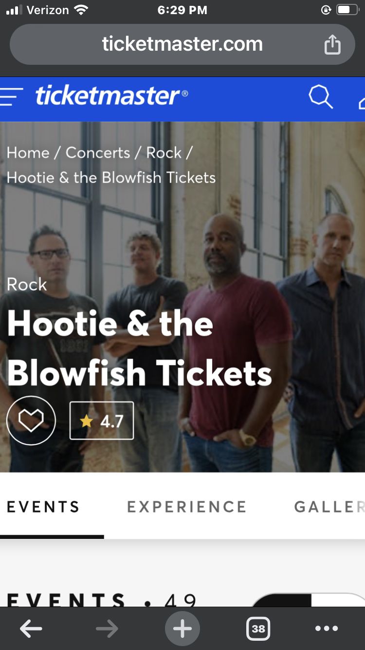 Two Tickets To Hootie And The Blowfish July 20th, White River 