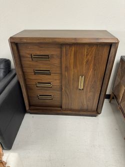 Walnut Wood Dresser with Drawers and Cabinet