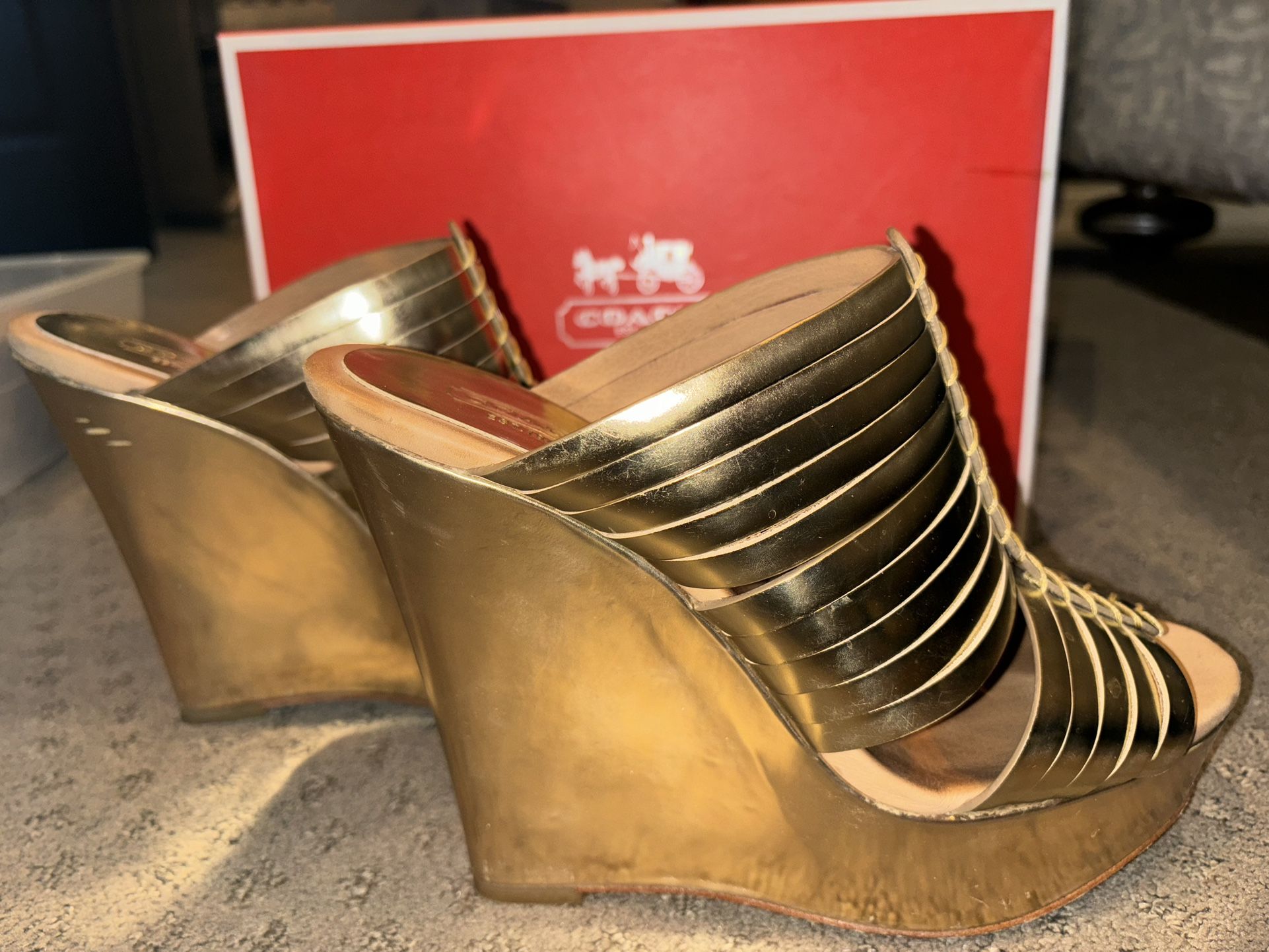 Coach Shoes Wedges.  Gold.  Size 9.  Like new