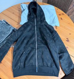 Black Zip-Up Hoodie with Crystal Cross Pattern