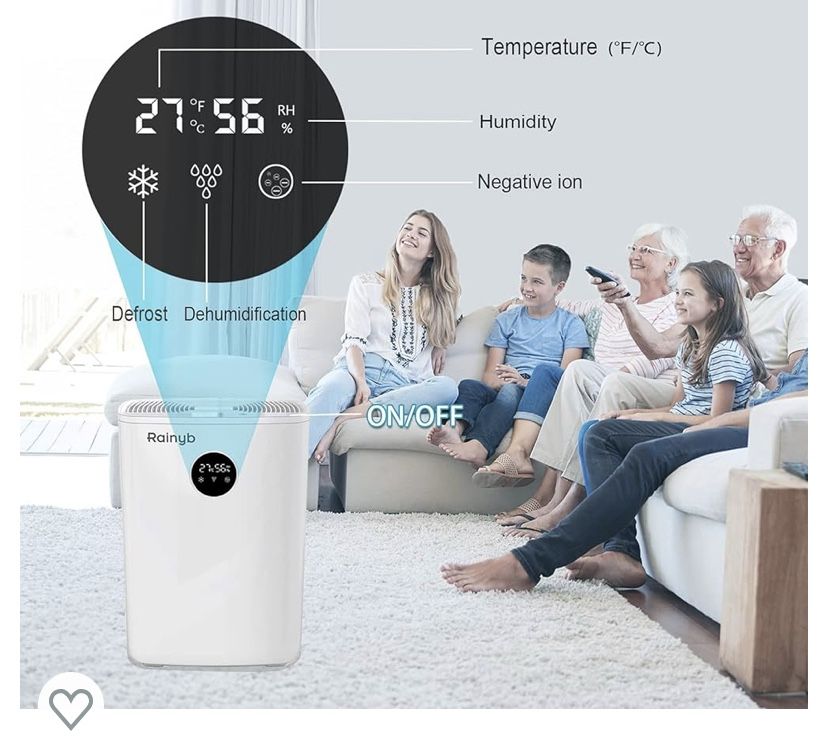 Rainyb Dehumidifier for Home 85oz(2500ml), Small Dehumidifier for 480 Sq.Ft, Ultra Quiet White