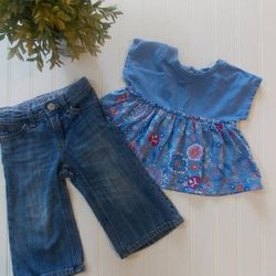 Baby Gap Girls 12-18 Month Outfit Floral Shirt Top & Wide Leg Jeans