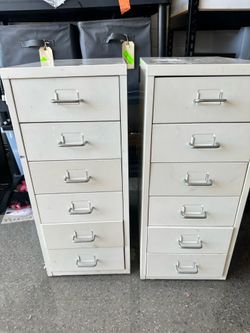 2 IKEA HELMER 6 Drawer Metal Cabinets on Wheels — Office Craft Storage White