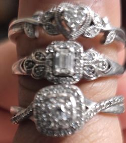 Set Of 3 Silver Rings With Lab Diamonds Size 8