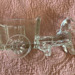 Vintage Jeanette Glass Donkey / Horse And Cart. Planter, candy dish, trinket, like new.