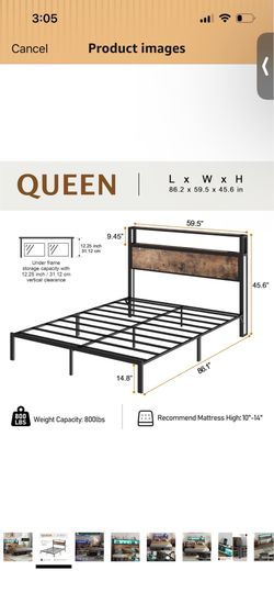 Queen led platform bed frame