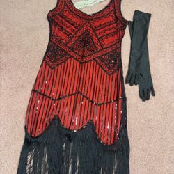 New 3 xl red black beaded fringe flapper evening dress costume accessories