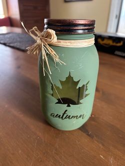 Hobby Lobby Fall Autumn Green Jar Candle Holder
