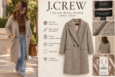 J.Crew XXS Italian Fabric Textured Wool-Blend Long Coat Gray Taupe Double-Breasted