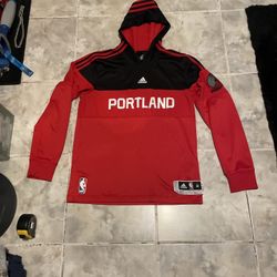 Adidas NBA Portland Trailblazers Hooded Pre Game Hooded Long Sleeve Shirt SZ M
