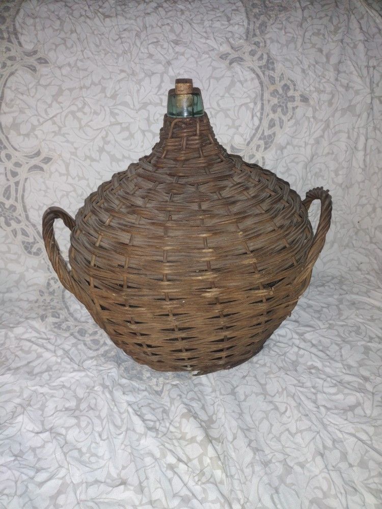 Made in France, Antique European Rattan Demijohn Bottle

