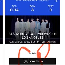 2 BTS tickets Sofi 9/6 Section C114