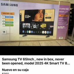 Samsung 65-inch 4K TV, 2025 U8000 FB model, brand new in box, never opened.