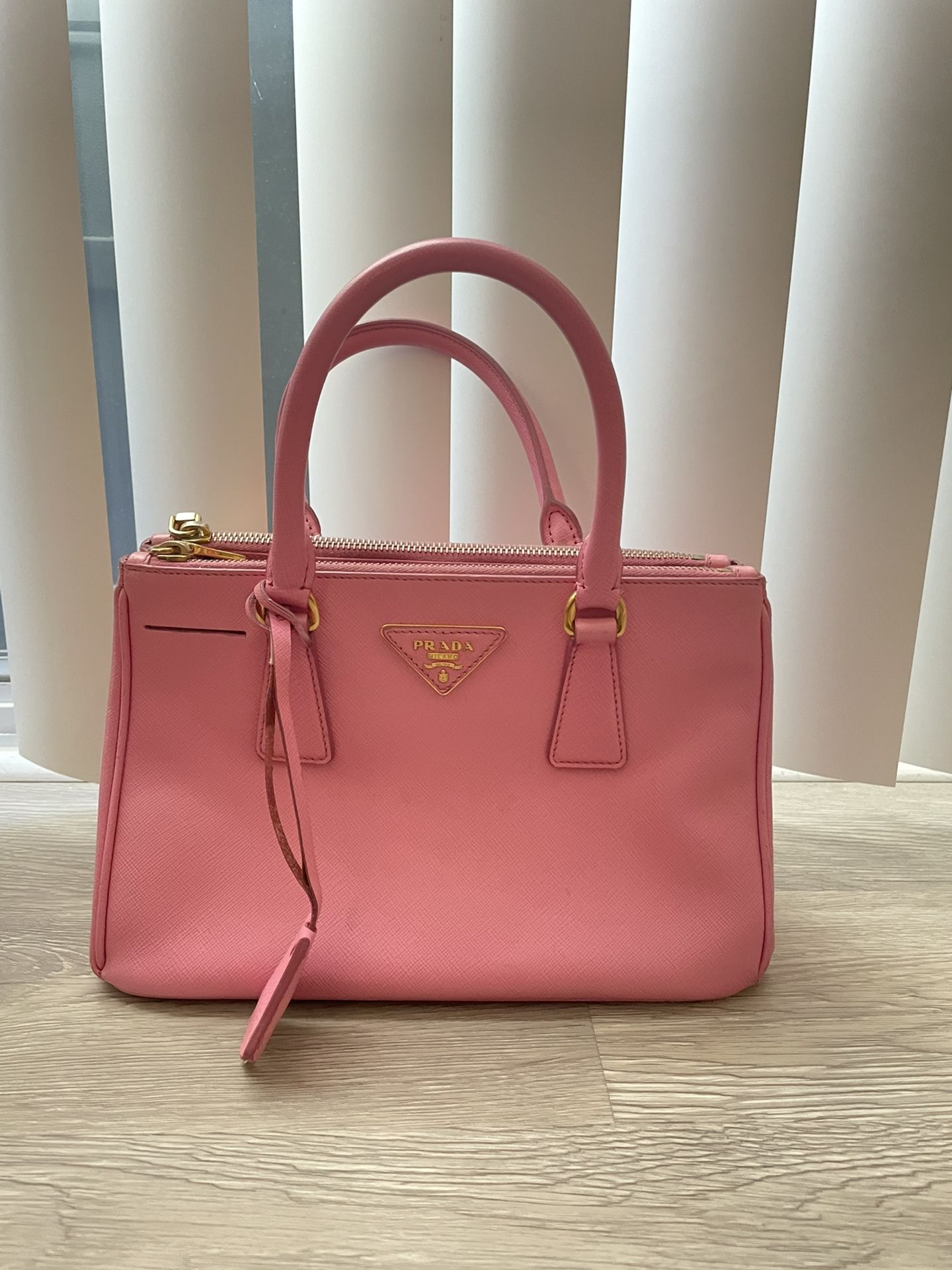   PRADA Saffiano Lux Mini Galleria Double Zip Tote Begonia 