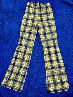 H&M Womens Pants Yellow Black Plaid Flared Size S Polyester Blend