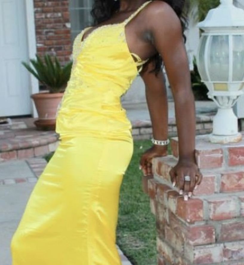 Yellow Silky Prom Dress/ Evening Gown