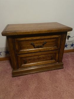 28 Inch x 22.5 Inch 2 Drawer Maple Wood Night Stand