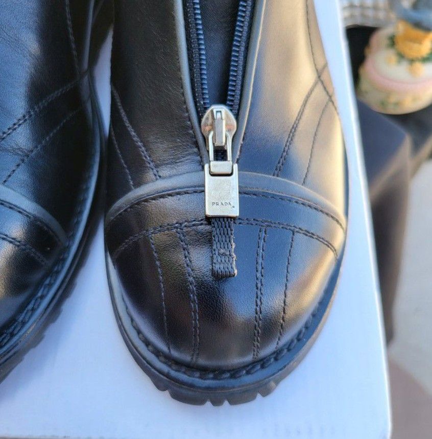 PRADA Leather Zip Ankle Boot Size 37 1/2