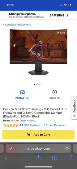 Dell Curved Gaming Monitor FHD 144hz 