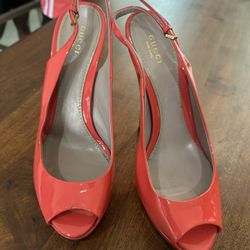 Coral Pink Gucci Patent Leather Heels