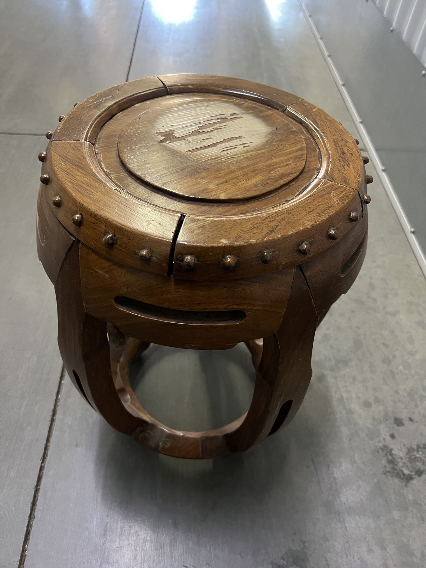 Asian Wood Drum Stool side table