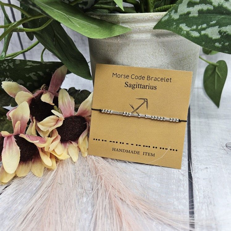 Sagittarius Morse Code Horoscope Zodiac Letter Card Friendship adjustable Bracelet anklet November 22–December 21 silver black approximately adjusts f