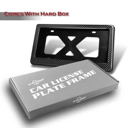 Black Real Carbon Fiber License Plate Frame Front Rear With Bracket -(3-LPF-386-BK-CF-Z