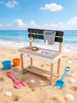 Wooden Kids Mud Kitchen Playset w/ Sink & Accessories