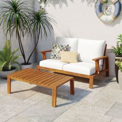Outdoor Sofa with Cushions and a Coffee Table