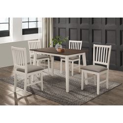 Brand New Taupe Walnut Dining Set (Table Size: 47.24 x 29.53 x 29.53 in. H
Chair Size: 16.93 x 19.29 x 35.43 in. H)