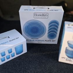 Blue Hobnail Glassware Set