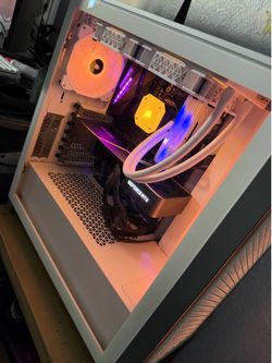 High-End White Gaming PC – RGB. RTX 3080 FE, Ryzen 7 5700X3D, 64GB RAM, 1TB NVMe, Liquid Cooled