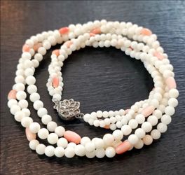 Happiness is angel skin, white and pink coral strand necklace