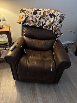 Brown Faux Leather Power Lift Recliner Chair