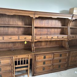 Versatile Wood Bedroom Set with Desk, Storage, Shelving, and Built-in Lighting