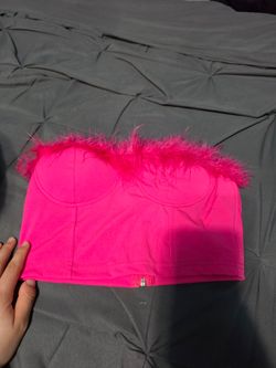 Pink Cropped Fur Detail Top