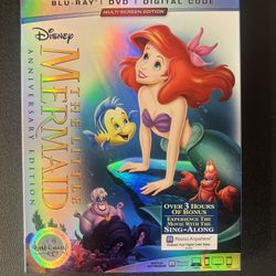 The Little Mermaid Anniversary Edition (Blu-Ray + DVD + Code) W/ Slipcover New