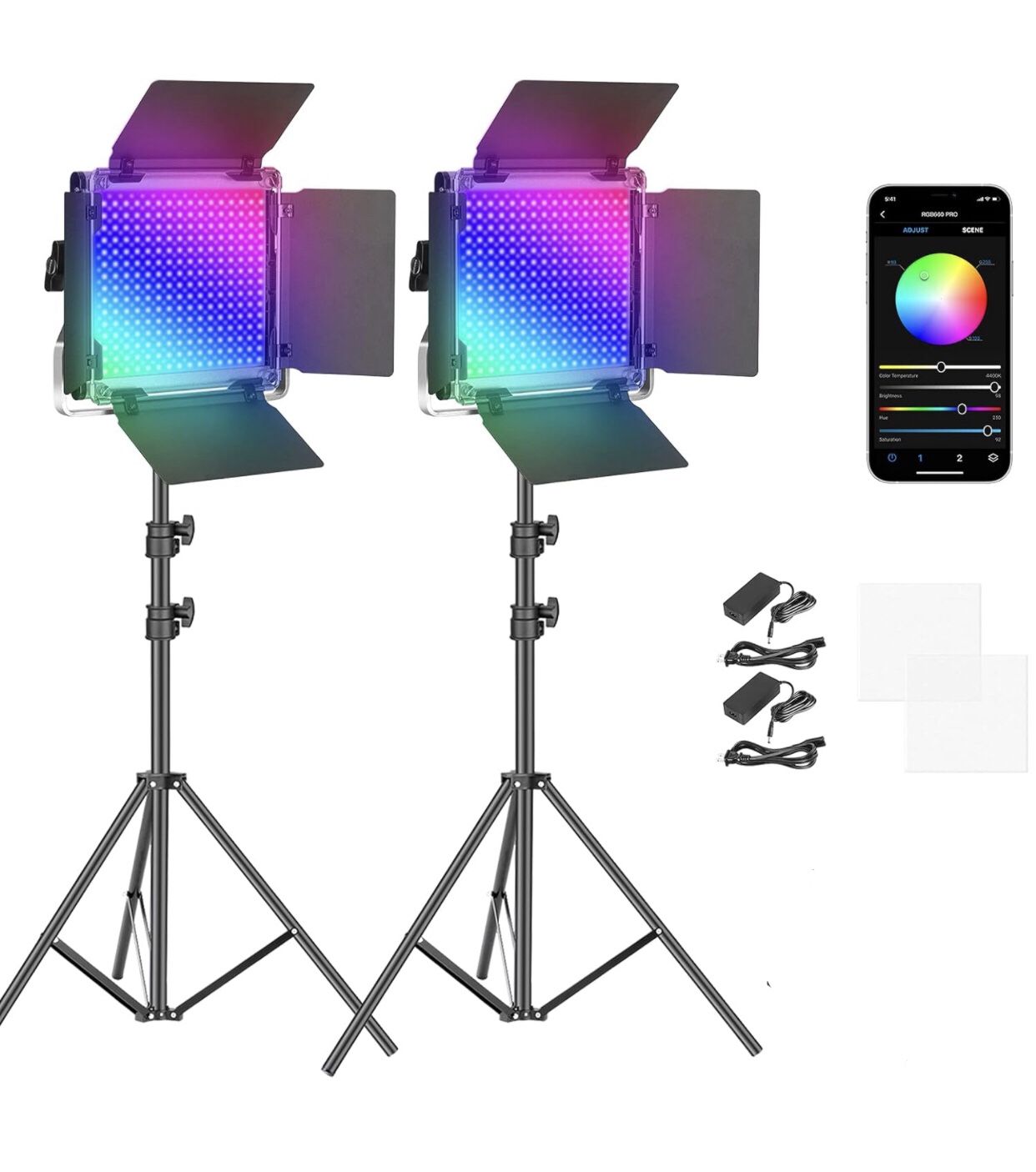 NEW! Neewer Lighting KIT: 2 Packs 660 PRO RGB LED Video Light, App Control, 360° Full Color, 50W