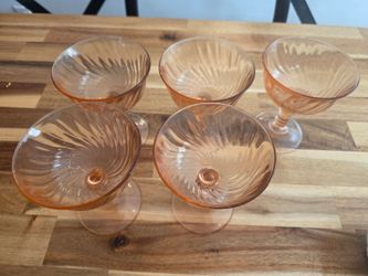 Vintage 70s Luminarc France "Rosaline" Pink Swirl Champagne / Dessert Coupes - Set of 5