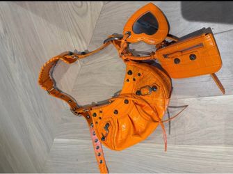 Balenciaga Le Cagole XS Shoulder Bag – Orange Croc-Embossed Leather