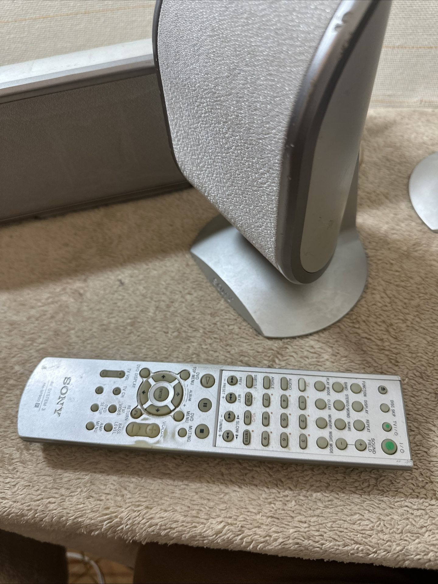Sony AV System 3 Remote Control Model RM-SP900 Silver Genuine OEM J62 w Speakers