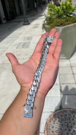 16MM 8” Handmade Miami Cuban Link Silver Bracelet Plated in Rhodium