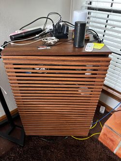 Wood Slatted Storage Cabinet with Shelves
