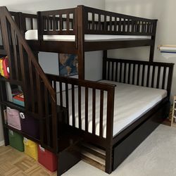 Shyann Twin Over Full Bunk Bed w/Staircase and Trundle by Viv & Rae, Including Mattresses