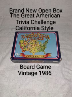 Brand New Open Box Vintage 1986 The Great American Trivia Challenge California Style Board Game (Is Complete Nothing Missing)