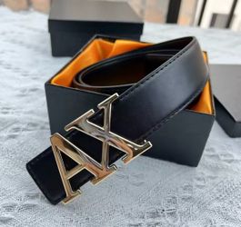 2026 Men's High Quality Belt 3.5cm Waistband with Letter AX Buckle Fashionable PU Leather Simple & Versatile Daily Accessory
