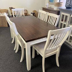 Dining Room Set In White With Cherry And 6 Drawers With Chairs 